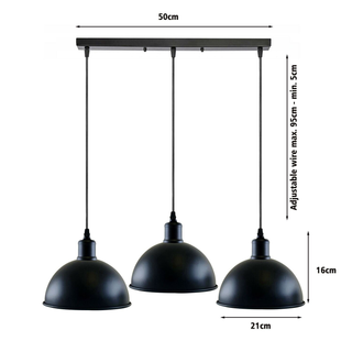 Vintage Industrial 3Head Ceiling Pendant Light Black Hanging Light Metal Dome Shape Shade Indoor Light Fitting~1242 - Giant Lobelia