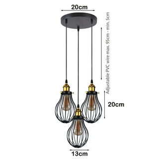 Industrial 3 heads Black hanging Pendant Ceiling Light Cover Decorative Cage light fixture~3445 - Giant Lobelia