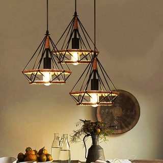 Industrial Retro Black Hemp Cage Loft 3 Light Cluster Pendant Light~3216 - Giant Lobelia