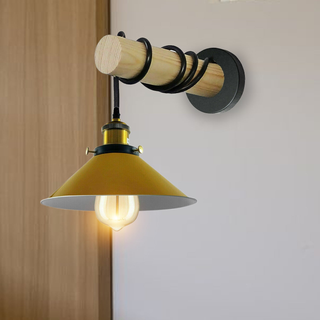 Modern Combined Solid Wooden Arm Chandelier Lighting With Yellow Cone Shaped Metal Shade wall sconce~3477 - Giant Lobelia