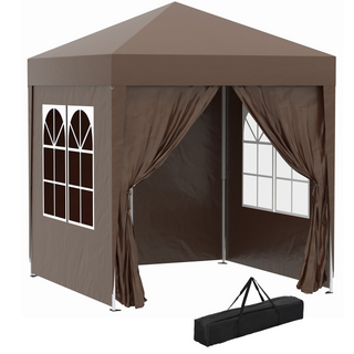 2m x 2m Garden Pop Up Gazebo Marquee Party Tent Wedding Awning Canopy New With free Carrying Case Coffee + Removable 2 Walls 2 Windows - Giant Lobelia