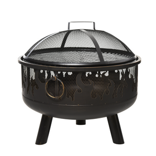 Metal Firepit Bowl Outdoor 2-In-1 Round Fire Pit w/ Lid, Grill, Poker, Handles for Backyard, Camping, BBQ, Bonfire, Wood Burning Stove, 61.5 x 61.5 x 52cm, Black - Giant Lobelia