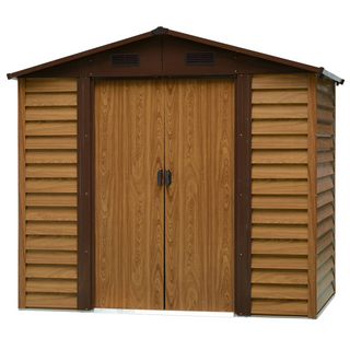 8ft x 6ft  Outdoor Metal Garden Shed House Hut Gardening Tool Storage with 4 Ventilation Brown  236L x 196W x 209H cm - Giant Lobelia