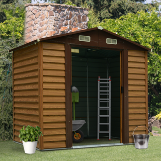 8ft x 6ft  Outdoor Metal Garden Shed House Hut Gardening Tool Storage with 4 Ventilation Brown  236L x 196W x 209H cm - Giant Lobelia