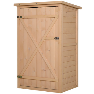 Garden Shed Wooden Garden Storage Shed Fir Wood Tool Cabinet Organiser with Shelves 75L x 56W x115Hcm Natural - Giant Lobelia