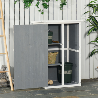 Garden Shed Wooden Garden Storage Shed Fir Wood Tool Cabinet Organiser with Shelves 75L x 56W x115Hcm Grey - Giant Lobelia