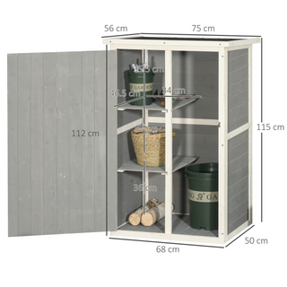 Garden Shed Wooden Garden Storage Shed Fir Wood Tool Cabinet Organiser with Shelves 75L x 56W x115Hcm Grey - Giant Lobelia