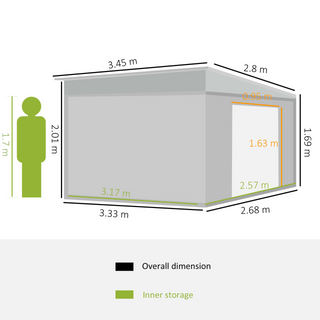 11.3 x 9.2ft Garden Metal Storage Shed Outdoor Metal Tool House with Double Sliding Doors & 2 Air Vents, Grey - Giant Lobelia