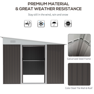 11.3 x 9.2ft Garden Metal Storage Shed Outdoor Metal Tool House with Double Sliding Doors & 2 Air Vents, Grey - Giant Lobelia