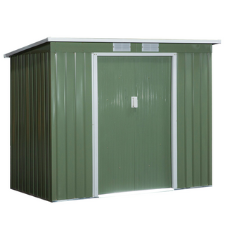 7 x 4ft Garden Metal Storage Shed w/ Foundation Double Door Ventilation Window Sloped Roof Outdoor Equipment Tool Storage 213 x 130 x 173 cm - Giant Lobelia