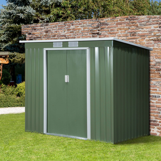 7 x 4ft Garden Metal Storage Shed w/ Foundation Double Door Ventilation Window Sloped Roof Outdoor Equipment Tool Storage 213 x 130 x 173 cm - Giant Lobelia