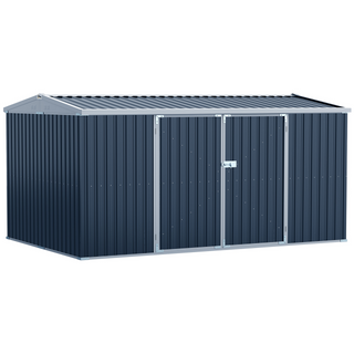 14 x 9ft Outdoor Garden Metal Storage Shed with Lockable Door, Tool Storage Box for Backyard, Patio and Lawn, Grey - Giant Lobelia