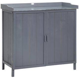 Garden Storage Cabinet, Outdoor Tool Shed, Potting Bench Table with Galvanized Top and Two Shelves for Yard Tools or Pool Accessories, Grey - Giant Lobelia