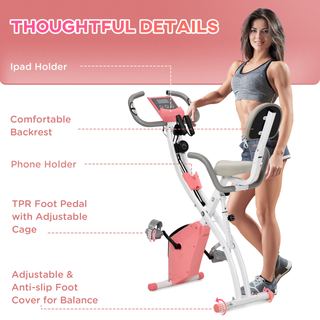 2-in-1 Foldable Exercise Bike Recumbent Stationary Bike 8-Level Adjustable Magnetic Resistance with Pulse Sensor LCD Display - Giant Lobelia