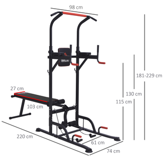 Multifunction Power Tower Home Workout Dip Station w/ Sit-up Bench Push-up Bars and Tension Ropes Fitness Equipment Office Gym Training - Giant Lobelia