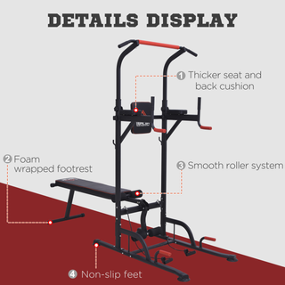 Multifunction Power Tower Home Workout Dip Station w/ Sit-up Bench Push-up Bars and Tension Ropes Fitness Equipment Office Gym Training - Giant Lobelia