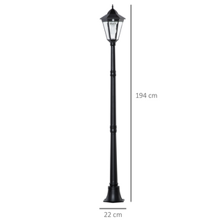 1.9M Garden Lamp Post Light, IP44 Outdoor LED Solar Powered Lantern Lamp with Aluminium Frame for Patio, Pathway and Walkway, Black - Giant Lobelia