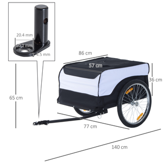 Folding Bike Trailer Cargo in Steel Frame Extra Bicycle Storage Carrier with Removable Cover and Hitch (White and Black) - Giant Lobelia