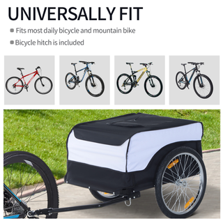 Folding Bike Trailer Cargo in Steel Frame Extra Bicycle Storage Carrier with Removable Cover and Hitch (White and Black) - Giant Lobelia