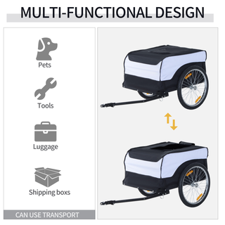 Folding Bike Trailer Cargo in Steel Frame Extra Bicycle Storage Carrier with Removable Cover and Hitch (White and Black) - Giant Lobelia