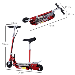 120W Teens Foldable Kids Powered Scooters 24V Rechargeable Battery Adjustable Ride on Outdoor Toy (Red) - Giant Lobelia