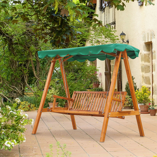 3 Seater Wooden Garden Swing Seat Swing Chair Outdoor Hammock Bench Furniture, Green - Giant Lobelia