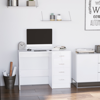 Computer Desk with Drawers, High Gloss Home Office Writing Workstation, White - Giant Lobelia