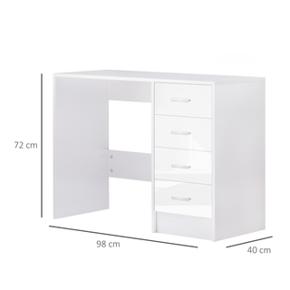 Computer Desk with Drawers, High Gloss Home Office Writing Workstation, White - Giant Lobelia