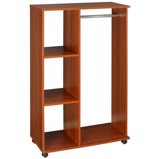 Open Wardrobe with Hanging Rail and Storage Shelves w/Wheels Bedroom-Walnut - Giant Lobelia