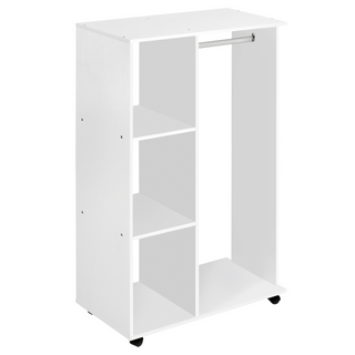 Open Wardrobe with Hanging Rail and Storage Shelves w/Wheels Bedroom-White - Giant Lobelia