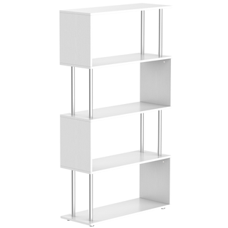 Wooden S Shape Bookcase Bookshelf Dividers Storage Display Unit White - Giant Lobelia