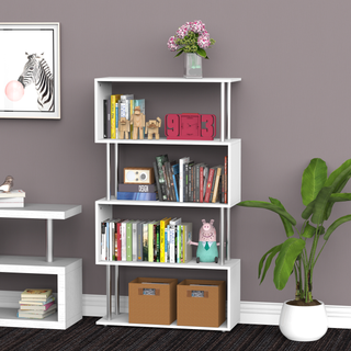 Wooden S Shape Bookcase Bookshelf Dividers Storage Display Unit White - Giant Lobelia