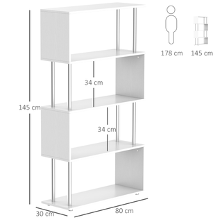 Wooden S Shape Bookcase Bookshelf Dividers Storage Display Unit White - Giant Lobelia