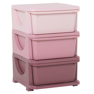 Kids Storage Units with 3 Drawers 3 Tier Chest Vertical Dresser Tower Toy Organizer for Nursery Playroom Kindergarten Pink - Giant Lobelia