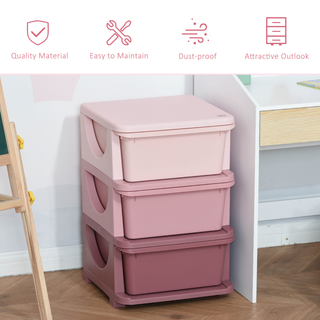 Kids Storage Units with 3 Drawers 3 Tier Chest Vertical Dresser Tower Toy Organizer for Nursery Playroom Kindergarten Pink - Giant Lobelia