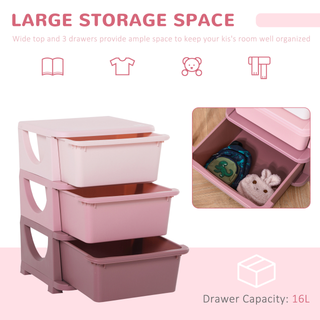 Kids Storage Units with 3 Drawers 3 Tier Chest Vertical Dresser Tower Toy Organizer for Nursery Playroom Kindergarten Pink - Giant Lobelia