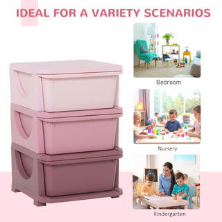 Kids Storage Units with 3 Drawers 3 Tier Chest Vertical Dresser Tower Toy Organizer for Nursery Playroom Kindergarten Pink - Giant Lobelia