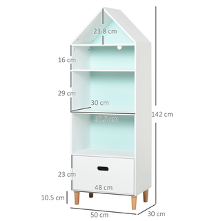 Kids Children Wooden Bookcase w/Drawer Bedroom Furniture Bookshelf Storage Rack Display Unit Toys Games Organisation Cabinet Pink Blue Back Panel 50 x 30 x 142 cm - Giant Lobelia