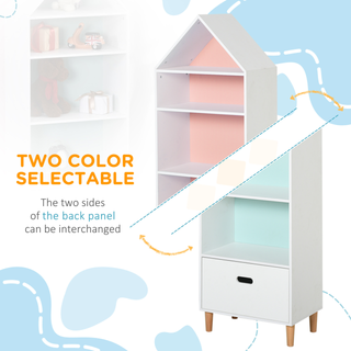 Kids Children Wooden Bookcase w/Drawer Bedroom Furniture Bookshelf Storage Rack Display Unit Toys Games Organisation Cabinet Pink Blue Back Panel 50 x 30 x 142 cm - Giant Lobelia