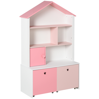 Kids Bookshelf Chest w/ Drawer with Wheels Baby Toy Wood Organizer Display Stand Storage Cabinet 80x34x130cm Pink - Giant Lobelia