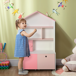 Kids Bookshelf Chest w/ Drawer with Wheels Baby Toy Wood Organizer Display Stand Storage Cabinet 80x34x130cm Pink - Giant Lobelia