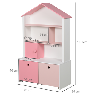 Kids Bookshelf Chest w/ Drawer with Wheels Baby Toy Wood Organizer Display Stand Storage Cabinet 80x34x130cm Pink - Giant Lobelia