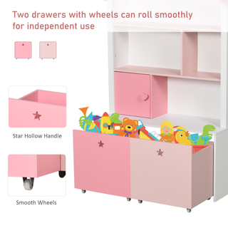 Kids Bookshelf Chest w/ Drawer with Wheels Baby Toy Wood Organizer Display Stand Storage Cabinet 80x34x130cm Pink - Giant Lobelia