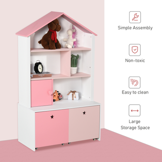 Kids Bookshelf Chest w/ Drawer with Wheels Baby Toy Wood Organizer Display Stand Storage Cabinet 80x34x130cm Pink - Giant Lobelia