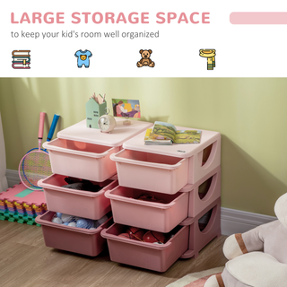 Kids Three-Tier Storage Unit Toy Storage Organiser Vertical Dresser Tower, for Nursery, Playroom, Classroom - Pink - Giant Lobelia