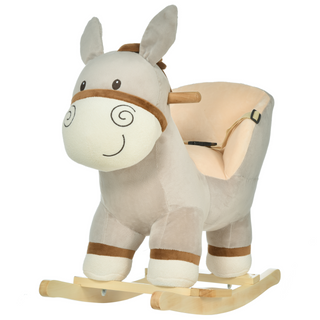 Kids Children Rocking Horse Plush Ride On Donkey Seat w/ Sound Wood Base Seat Safety Belt Toddler Baby Toy Rocker Grey 18 - 36 Months - Giant Lobelia