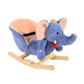 Children Kids Rocking Horse Toys Plush Elephant Rocker Seat with Sound Toddler Baby Gift Blue - Giant Lobelia