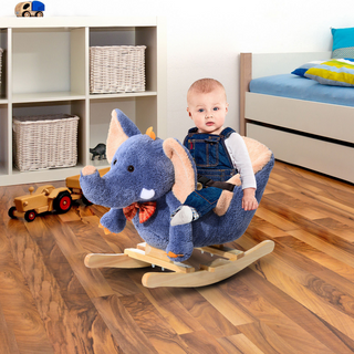 Children Kids Rocking Horse Toys Plush Elephant Rocker Seat with Sound Toddler Baby Gift Blue - Giant Lobelia