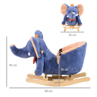 Children Kids Rocking Horse Toys Plush Elephant Rocker Seat with Sound Toddler Baby Gift Blue - Giant Lobelia