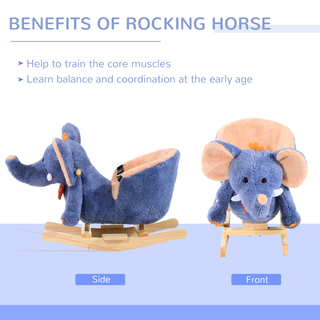 Children Kids Rocking Horse Toys Plush Elephant Rocker Seat with Sound Toddler Baby Gift Blue - Giant Lobelia